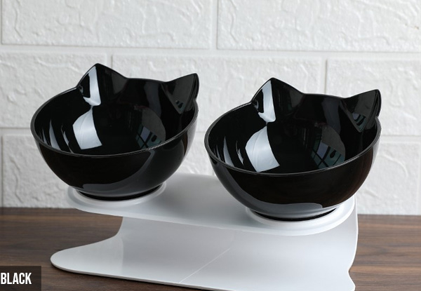 Raised Tilted Double Non-Slip Cat Food Bowls - Four Colours Available