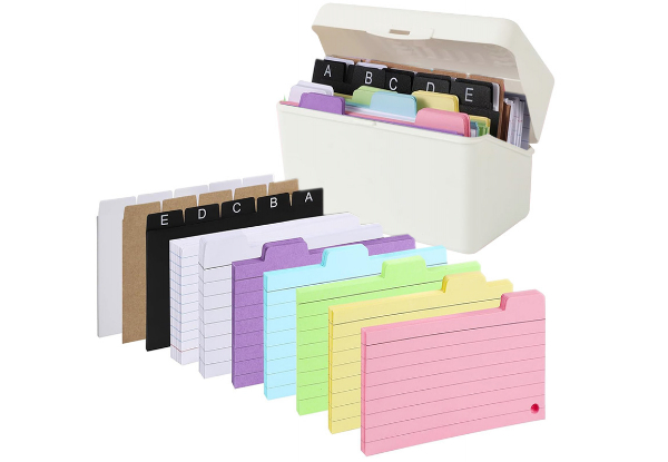 Ruled Index Card Box Set with Dividers - Available in Two Colours