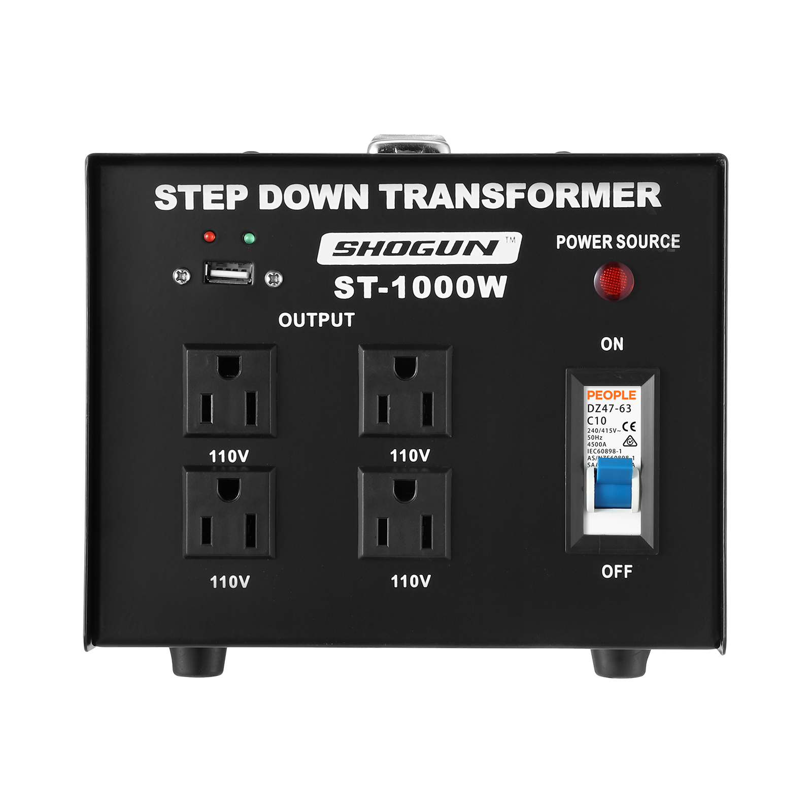 Step Down 1000W 240V-110V Transformer AU to US with Four AC Output Sockets & 5V USB Port