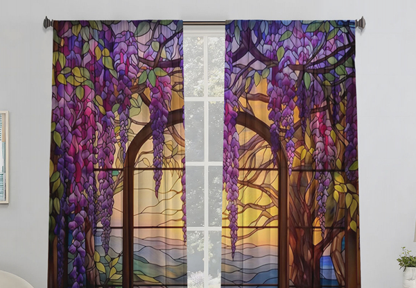 Pair of Wisteria Flower Printed Curtain - Two Sizes Available