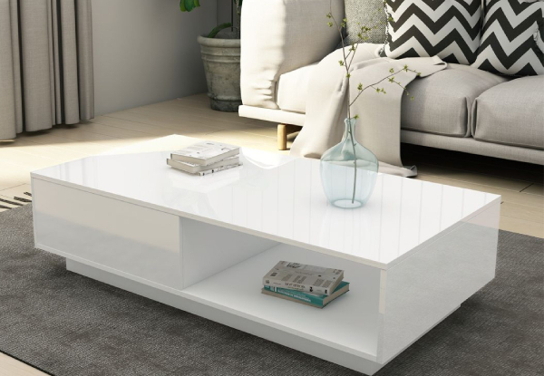 Modern White Gloss Coffee Table with Storage Drawer