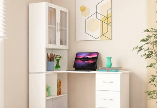 Three-in-One Computer Desk & Bookshelf with Cabinet