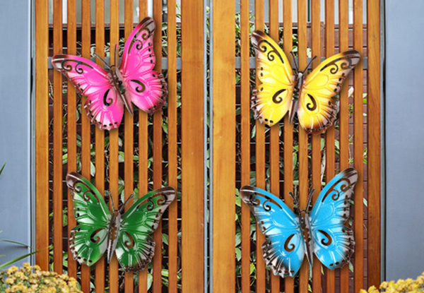 Five-Piece Colourful Metal Butterfly Wall Decor Set - Option for Two Sets