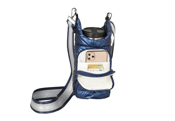 Quilted Water Bottle Carrier with Adjustable Strap & Pocket - Available in Four Colours & Option for Two