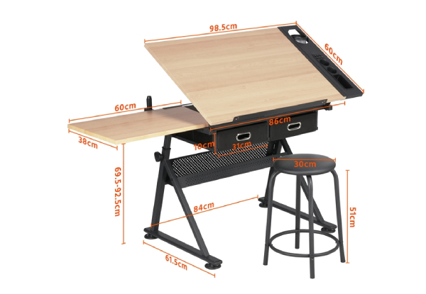 All-in-One Drawing Table & Stool Set with Adjustable Table Angles & Heights - Three Colours Available