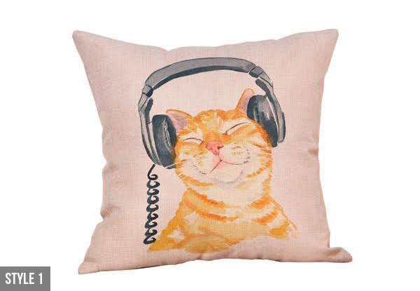 Cat Printed Linen Cushion Cover - Four Styles Available