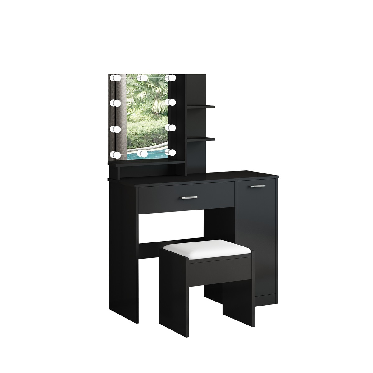 Black Makeup Vanity Table with Stool, Mirror & LED Lights