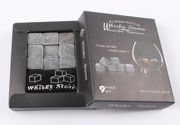 Nine-Piece Granite Whisky Stones Set with Pouch - Five Colours Available
