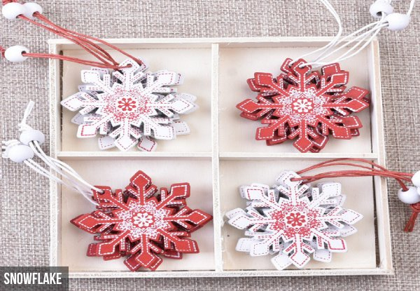 12-Pack Christmas Wooden Pendants - Eight Options Available