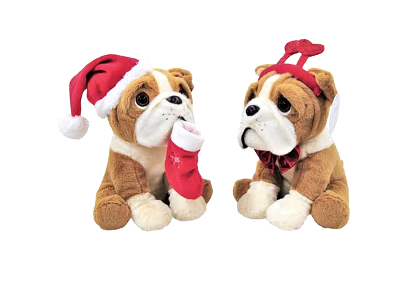 Santa Plush Bulldog Toy - Two Styles Available & Option for Two