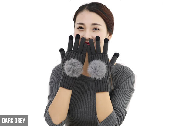 Winter Pom Pom Gloves & Wristwarmer Set - Five Colours Available