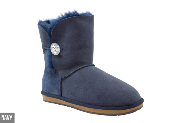 Auzland Women’s 'Beetta' Short Crystal Button Sheepskin UGG Boots - Two Colours & Four Sizes Available