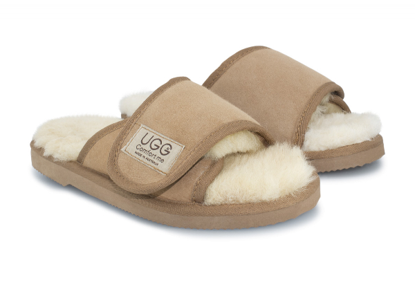 Ugg Australian-Made Water-Resistant Essentials Classic Unisex Sheepskin Open Toe Adjustable Strap Wool Scuffs - 10 Sizes Available