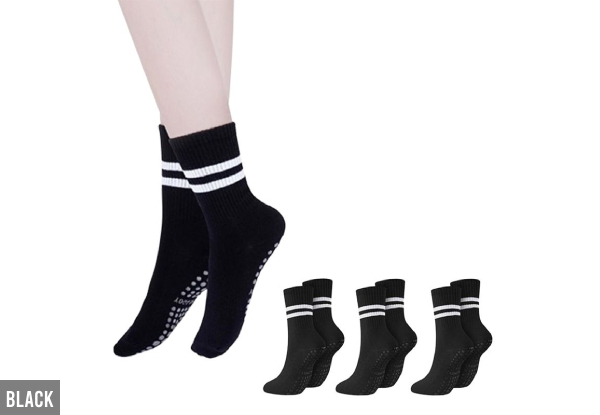 Three-Pairs Non-Slip Yoga Grip Socks - Four Colours Available & Option for Six-Pairs