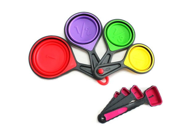 Eight-Piece Collapsible Silicone Measuring Cups & Spoons Set
