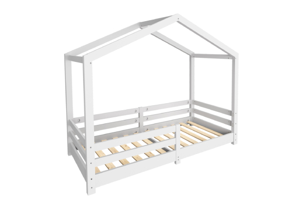 Kids House-Shaped Single Bed Frame with Guard Rail