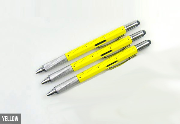 Three-Pack of Multi-Functional Pens with Screwdriver, Level & Ruler