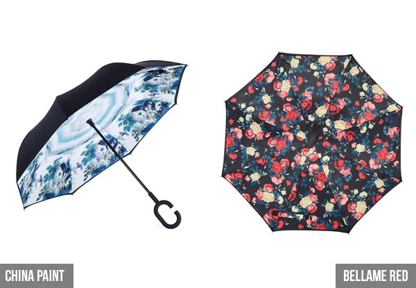 Wind-Resistant Reversible Umbrella - Eight Designs Available