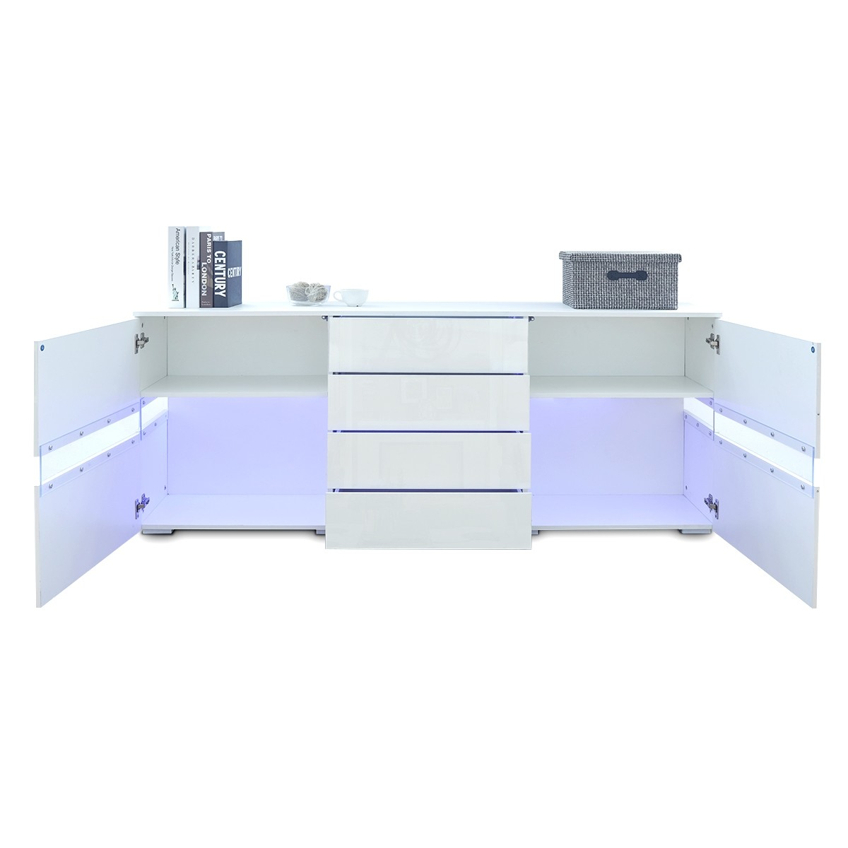 Modern LED Buffet Sideboard Cabinet with Two Doors & Four Drawers