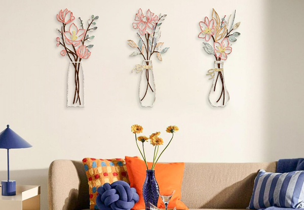 Three-Piece Metal Flowers Wall Art - Available in Three Styles