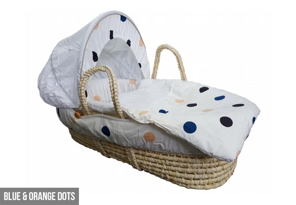 Natural Cane Moses Basket & Linen Set - Seven Designs Available & an Option to incl. Stand