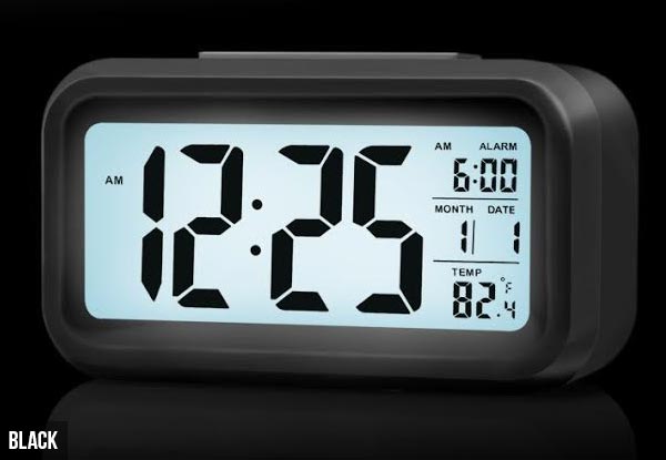 LED Auto Back Light Display Digital Alarm Clock - Four Colours Available