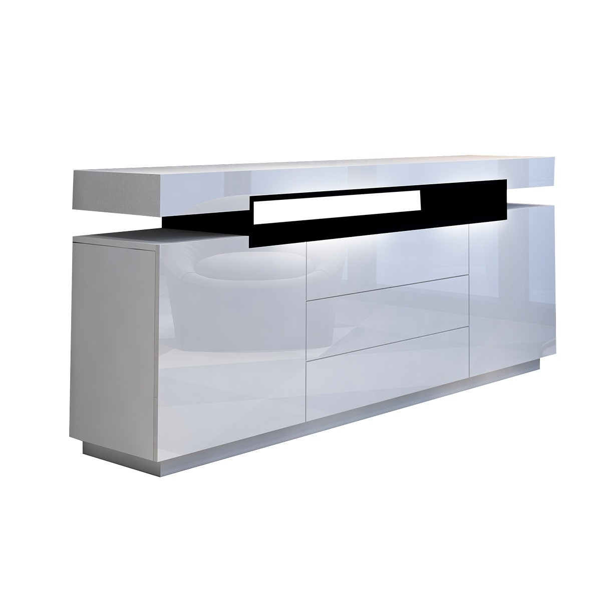 Modern High-Gloss Buffet Sideboard Cabinet with Two Doors & Three Drawers