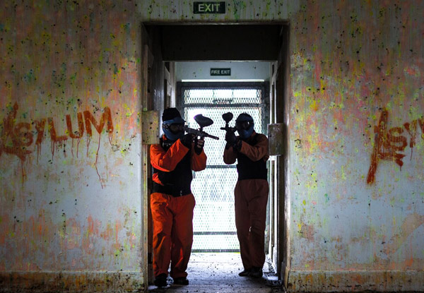 From $20 for All Day Paintball in an Abandoned Asylum incl. 200 Paintballs & Safety Equipment – Options for up to 30 People, Indoor/Outdoor Available (value up to $1,200)