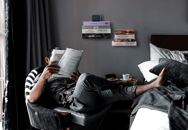 Two-Piece Wall Mounted Floating Bookshelf Set - Available in Two Colours & Option for Two Sets