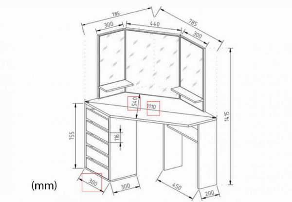 Hana Corner Make-Up Table with Mirror & Stool