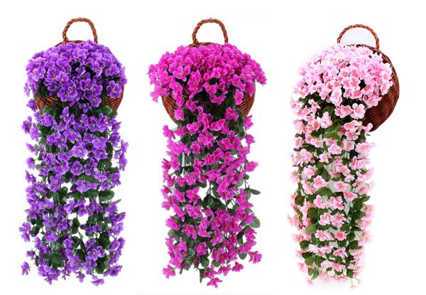 Two-Pack Hanging Artificial Violet Ivy Flowers - Available in Two Colours & Option for Four-Pack