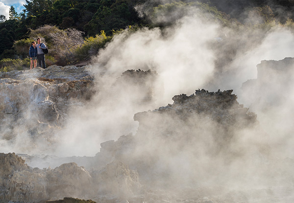 One-Night Rotorua Romantic Winter Getaway in a Deluxe Studio for Two incl. Cooked Breakfast, Two-Course Set Dinner Menu, Complimentary Access to WiaOra Water Experience & Hells Gate Geothermal Park Entry