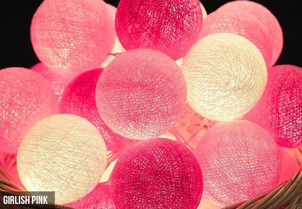 20 LED Cotton Ball Decor Light - Four Colours Available
