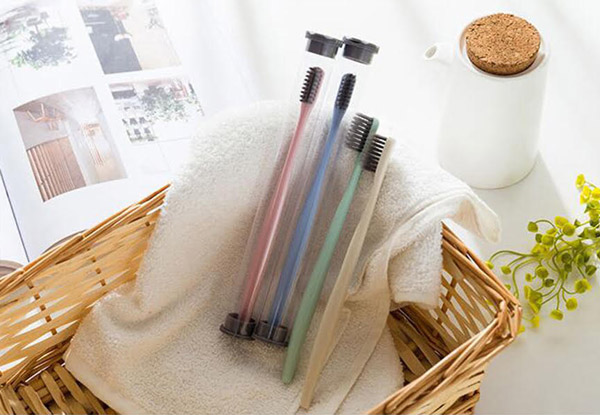 Four-Pack of Bamboo Charcoal Toothbrushes with Case - Option for Eight-Pack Available with Free Delivery