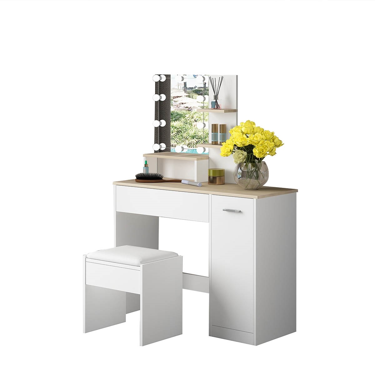 White Makeup Vanity Table with Stool, Mirror & LED Lights