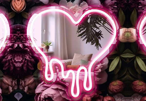 Dimmable LED Melting Heart Neon Mirror Night Light