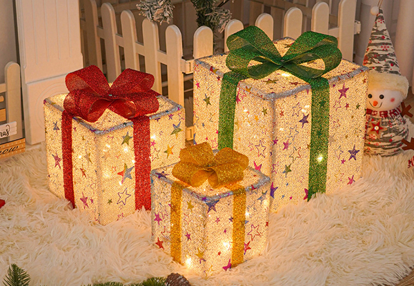 Three-Piece Christmas Lighted Gift Boxes Set - Available in Two Styles & Option for Two-Set