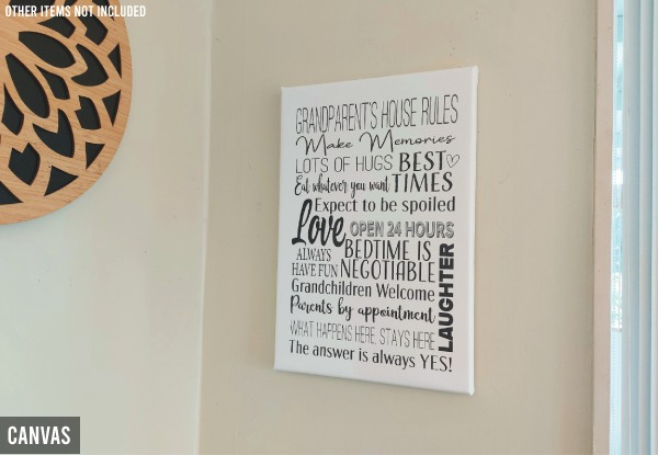 Grandparents House Rules Art Work - Option for Print or Canvas & Three Sizes Available