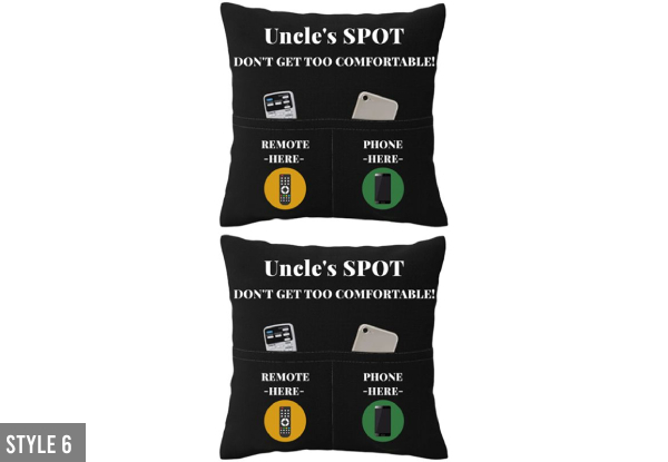 Two-Pack Novelty Cotton Linen Cushion Covers with Two Pockets - Six Styles & Four-
Pack Available