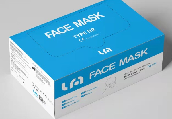 50-Pack Medical-Grade Type 2R Face Masks & 100-Pack Disinfectant V-Wipes