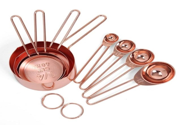 Set of 8 Rose Gold Stainless Steel Measuring Cups & Spoons