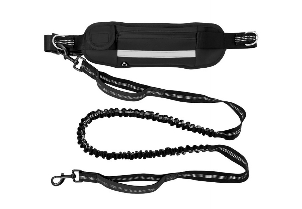 Hand-Free Dog Leash with Zipper Pouch Waist Padded - Available in Two Colours & Option for Two-Pack