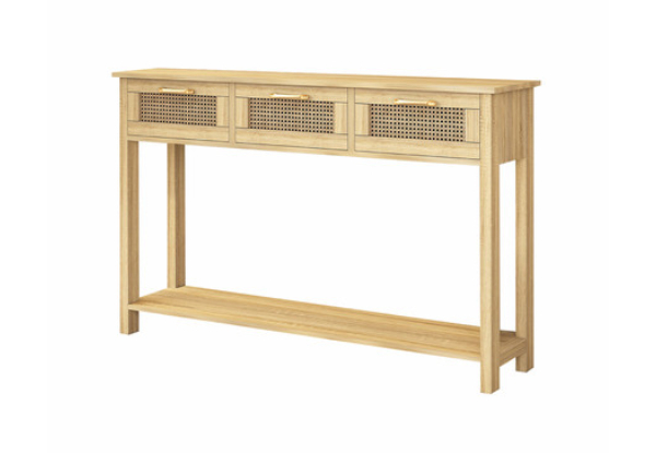 Narrow Console Table with Three Rattan Drawers