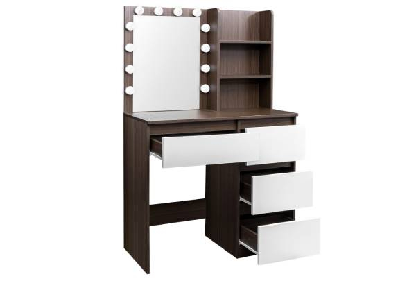 12 LED Mirror Vanity Dressing Table with Four Drawers & Three Compartments