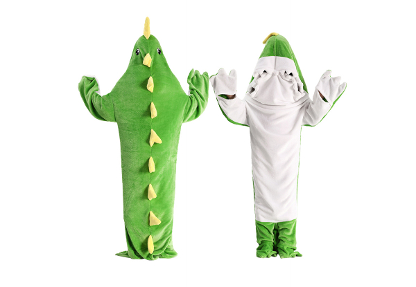 Wearable Adult Dinosaur Hooded Blanket - Available in Three Sizes & Option for Two-Pack