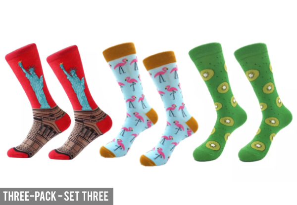 Three-Pack Mixed Set of Patterned Socks - Option for Five-Pack