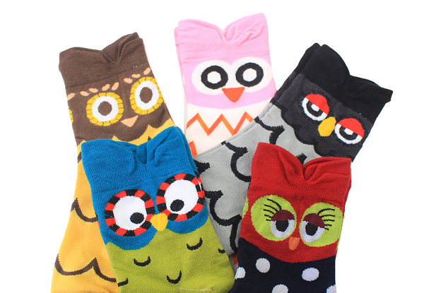 Five-Pack of Colourful Owl Socks - 10-Pack Option Available with Free Delivery