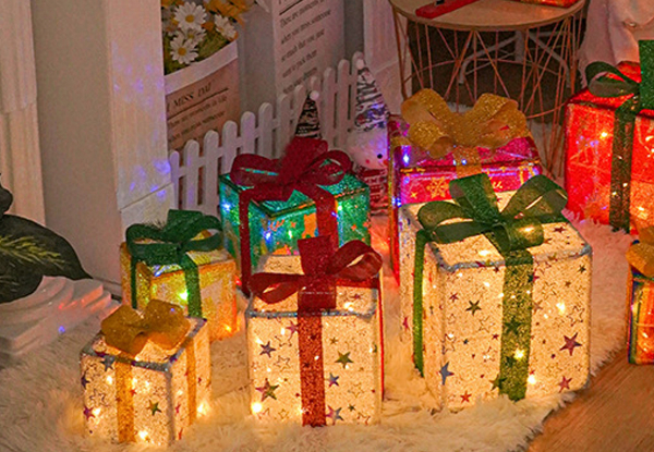 Three-Piece Christmas Lighted Gift Boxes Set - Available in Two Styles & Option for Two-Set