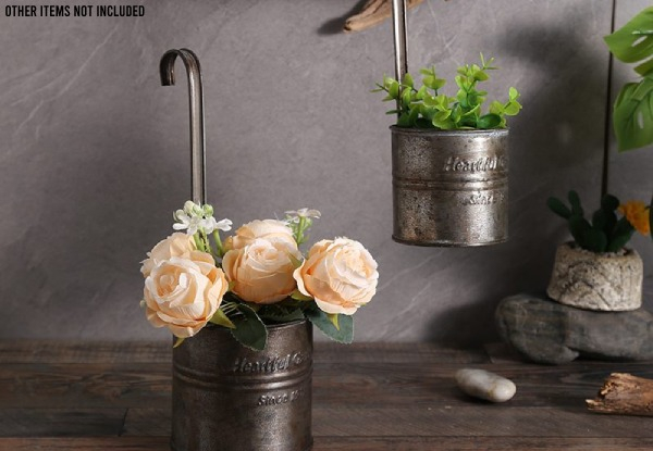 Two-Pack Vintage Iron Hanging Metal Flowerpot