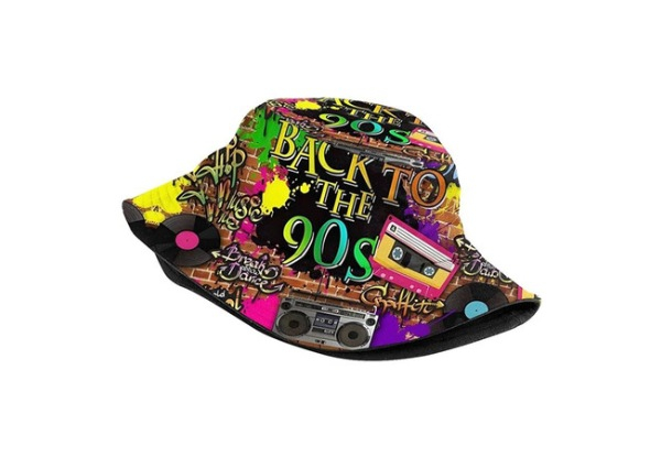 Funny Retro 80s 90s Style Design Reversible Print Bucket Hat - Two Styles Available